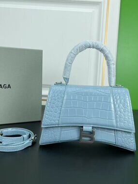 Balenciaga Hourglass S Blue Leather Top Handle Crossbody Bag B Logo